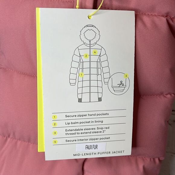 All in Motion Pink  Mid Length Puffer Jacket with Fur Hood, size XS, new - Picture 2 of 10